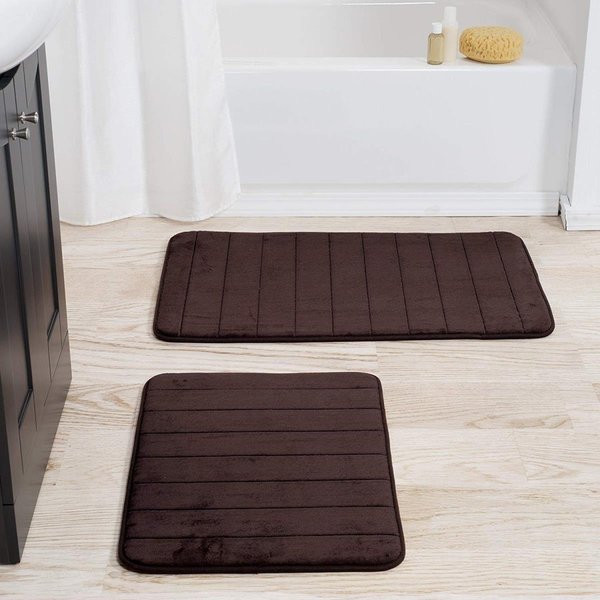 Bedford Home 2 Piece Memory Foam Striped Bath MatChocolate 67A-77385